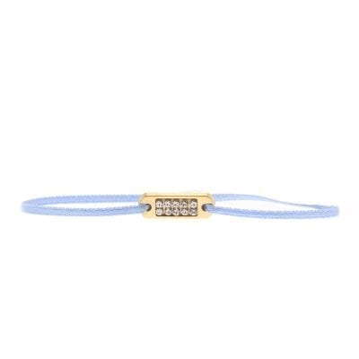 Bracelet Mini Plaque 2 Rangs - Bleu Ciel - Or Jaune/Cristal