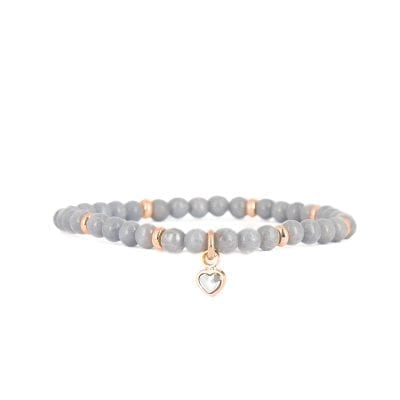 Bracelet Perles Coeur - Gris 3 - Or Rose/Cristal