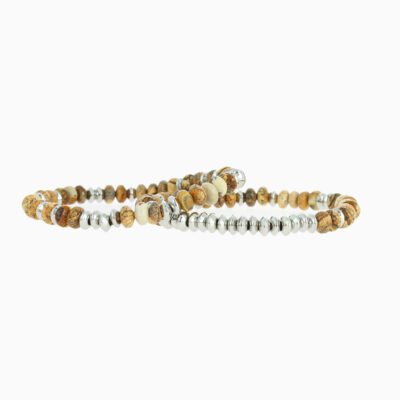 Duo bracelets perles métal # - Camel - Jaspe - Argent.