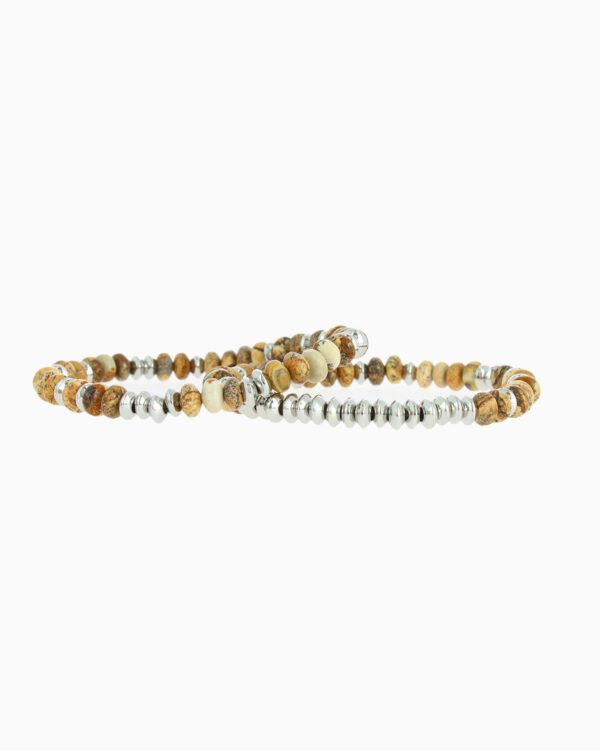 Duo bracelets perles métal # - Camel - Jaspe - Argent.