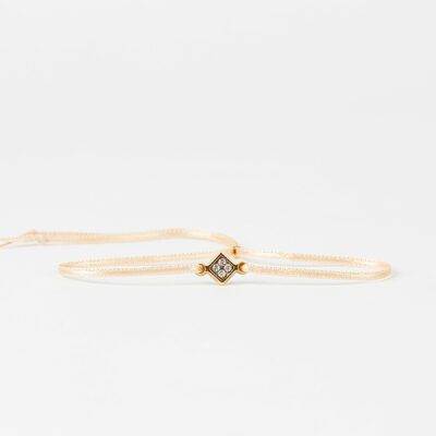Bracelet Mini Plaque Losange - Beige 163 - Or Jaune/Cristal