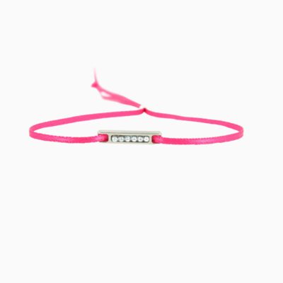 Bracelet Mini Plaque Ligne Strass - Fushia - Palladium/Cristal