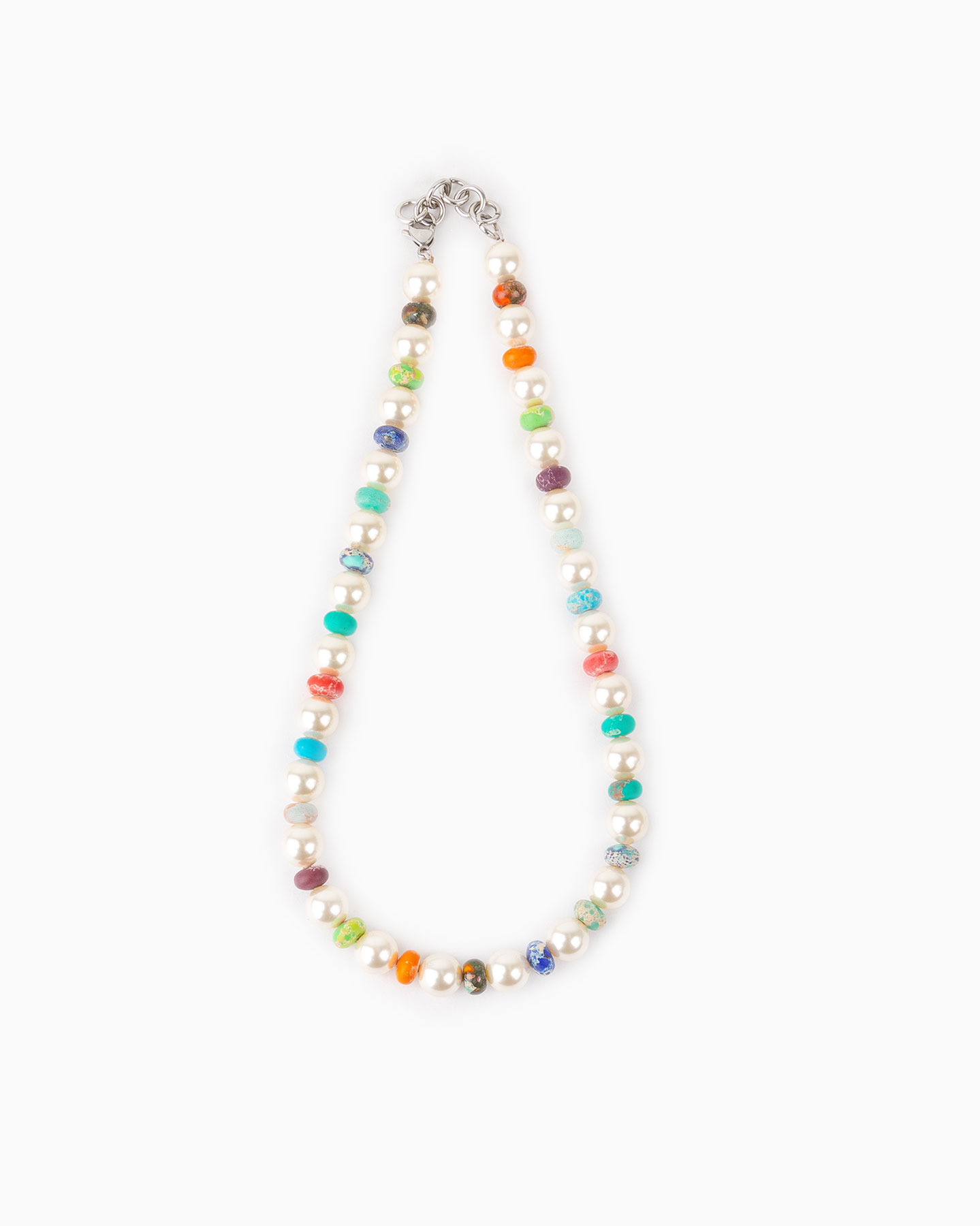 Collier Grosses Perles Imit-Perles Fines - Cream - Palladium/Multicolore