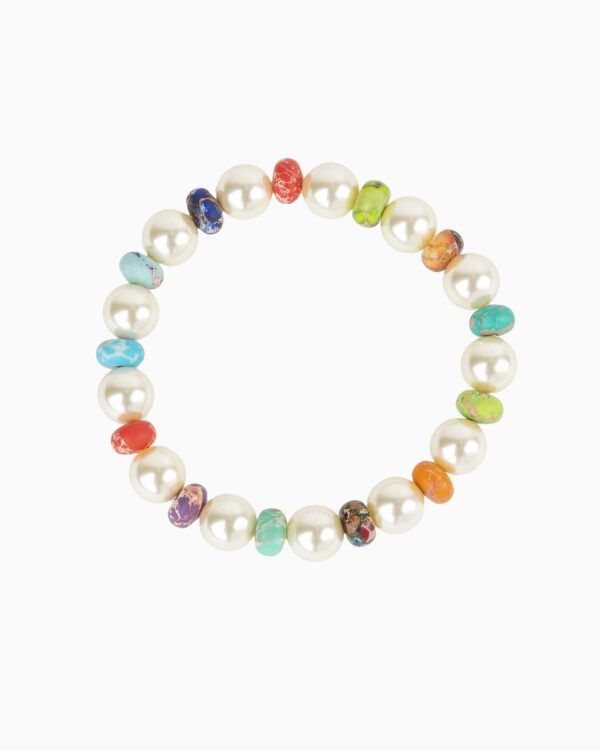 Bracelet Grosses Perles Imit-Perles Fines - Cream - Palladium/Multicolore