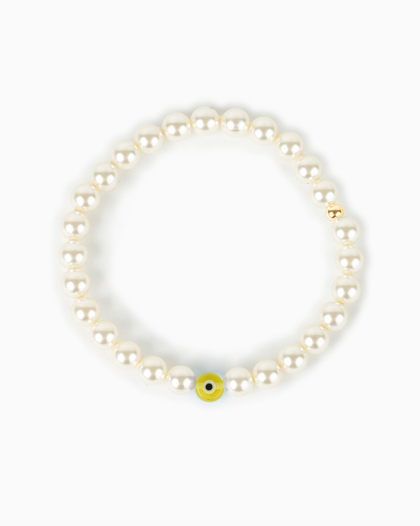 Bracelet Perles Imit Oeil - Cream - Jaune/Or Jaune