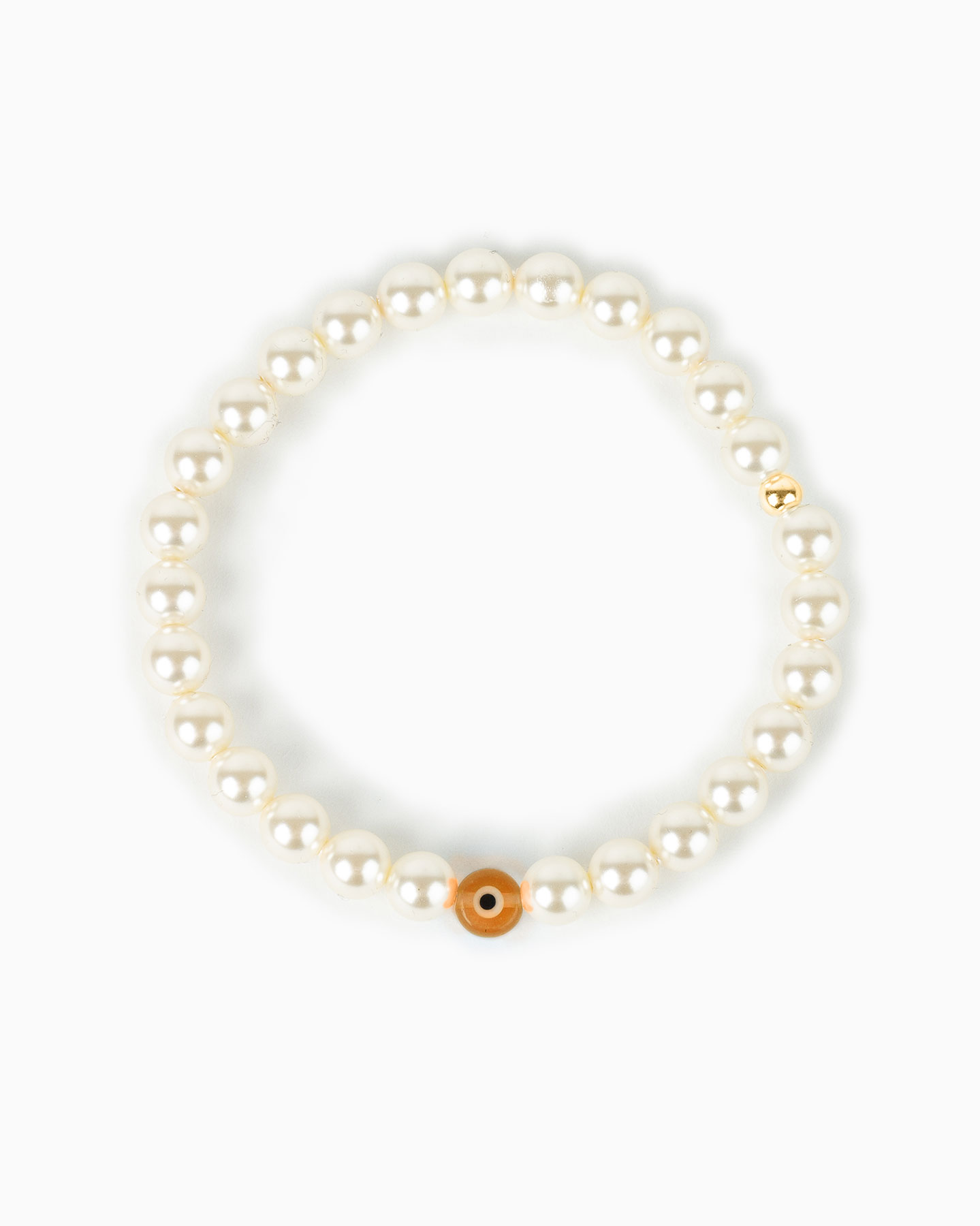 Bracelet Perles Imit Oeil - Cream - Orange/Or Jaune