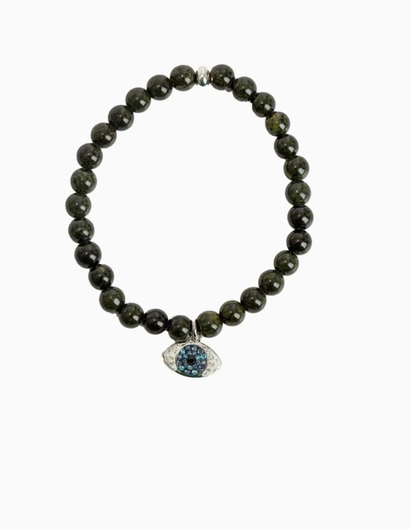 Bracelet Oeil Grosses Perles - Noir - Argenté/Bleu