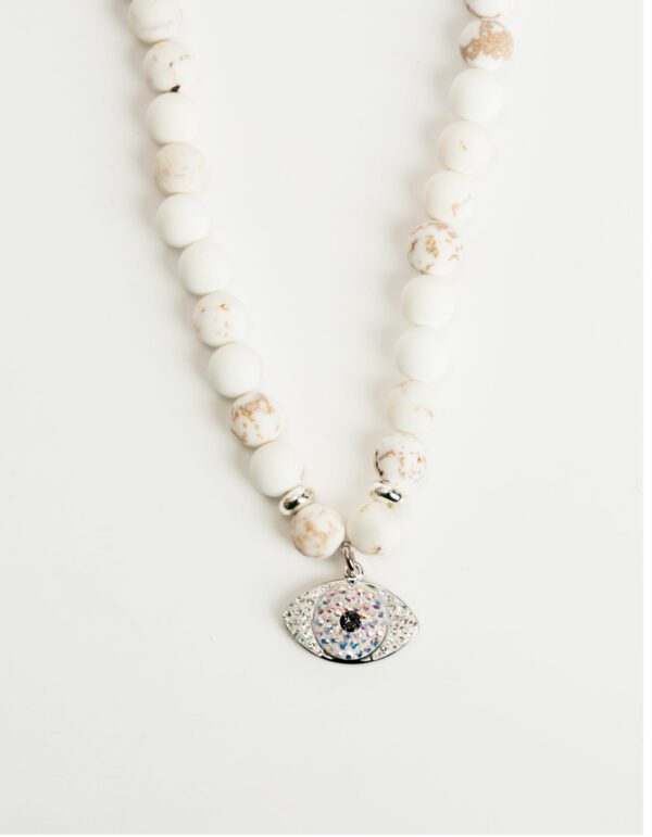 Collier Oeil New Grosses Perles - Blanc - Argenté/AB