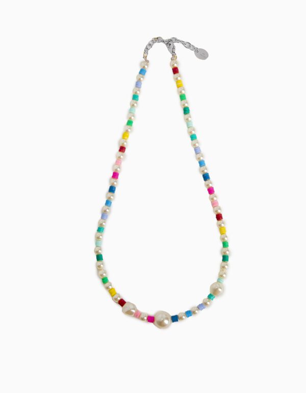 Collier Perles Imit Arc en ciel - Multicolore - Palladium