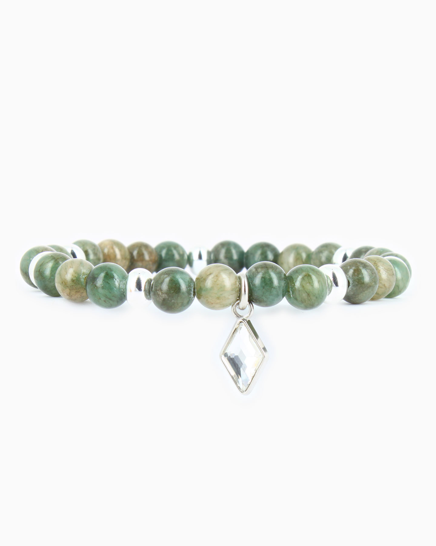 Bracelet Perles Losange GM - Kaki Moyen - Palladium/Cristal