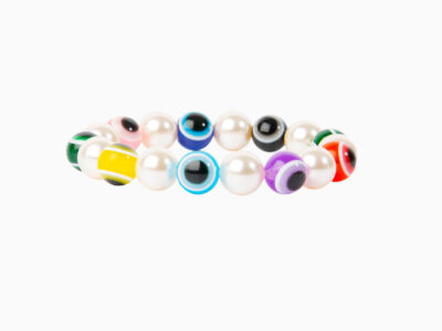 Bracelet Grosses Perles Imit Oeil - Cream - Or Jaune/Multicolore