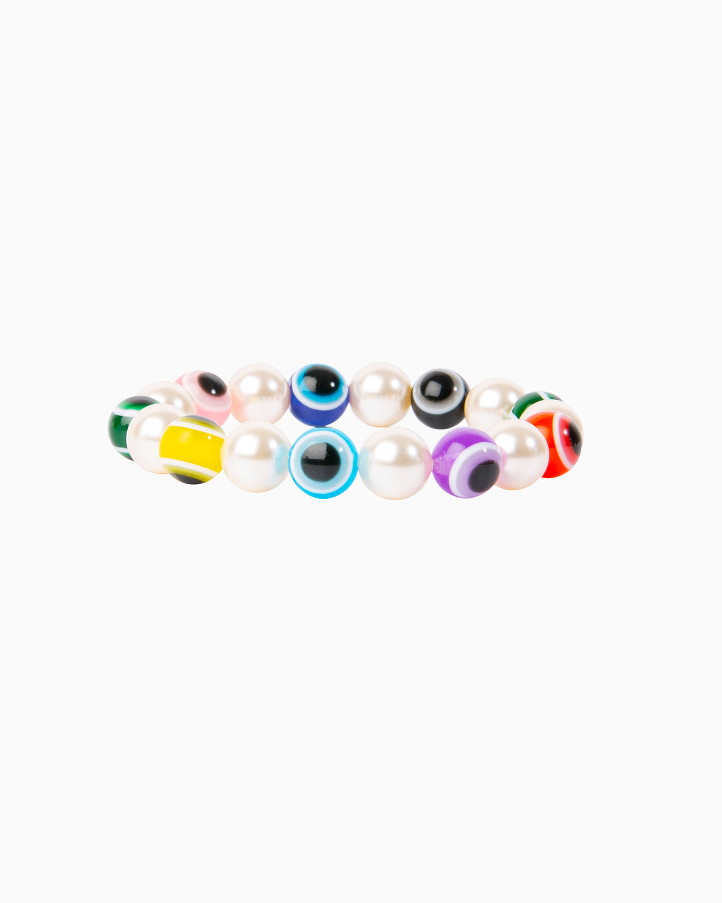 Bracelet Grosses Perles Imit Oeil - Cream - Or Jaune/Multicolore